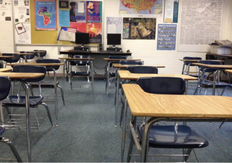 Desks in a classroom