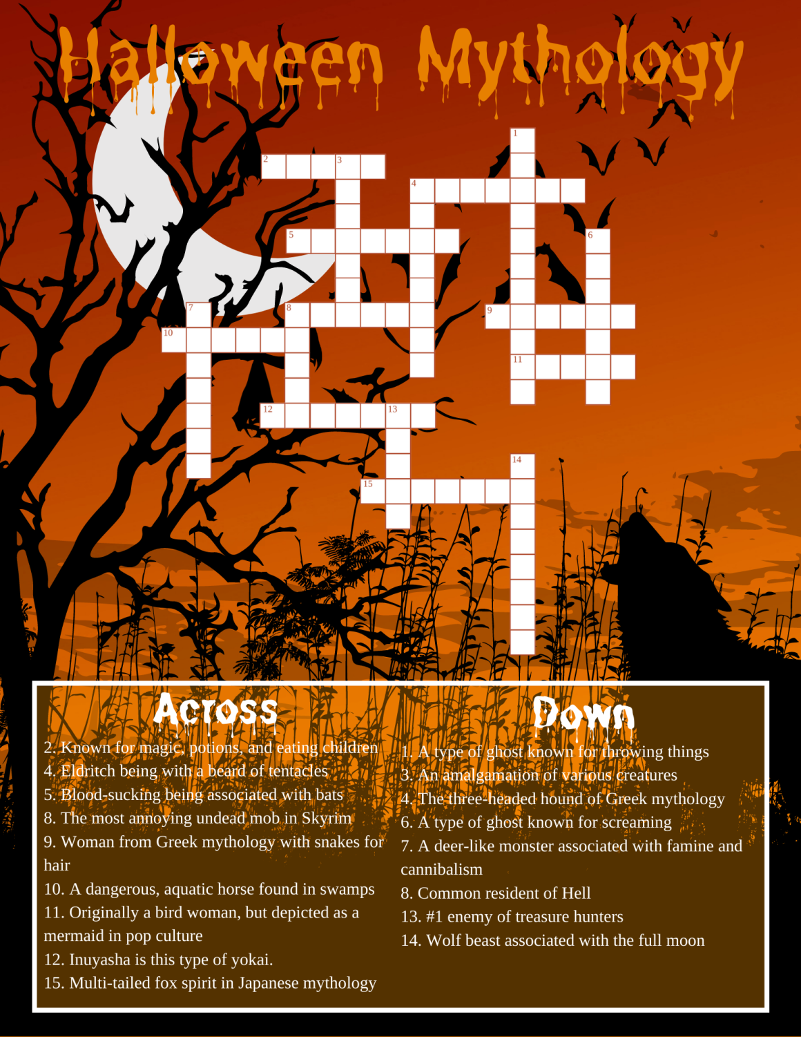 Halloween Mythology Crossword Puzzle The Wolf Howl