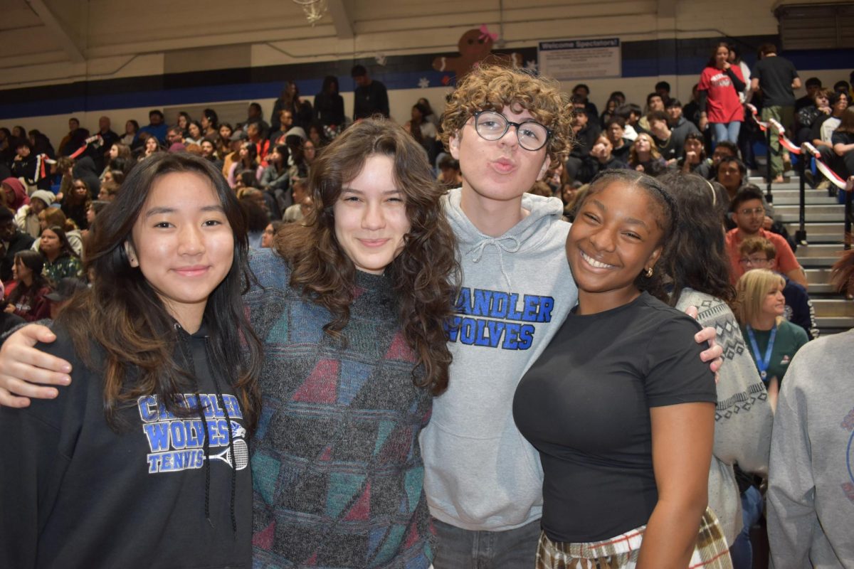 Emily Chao, Bryn Mayer, Nolan Guitteny, and Kendall McCollum enjoying the 2024 Winter Assembly